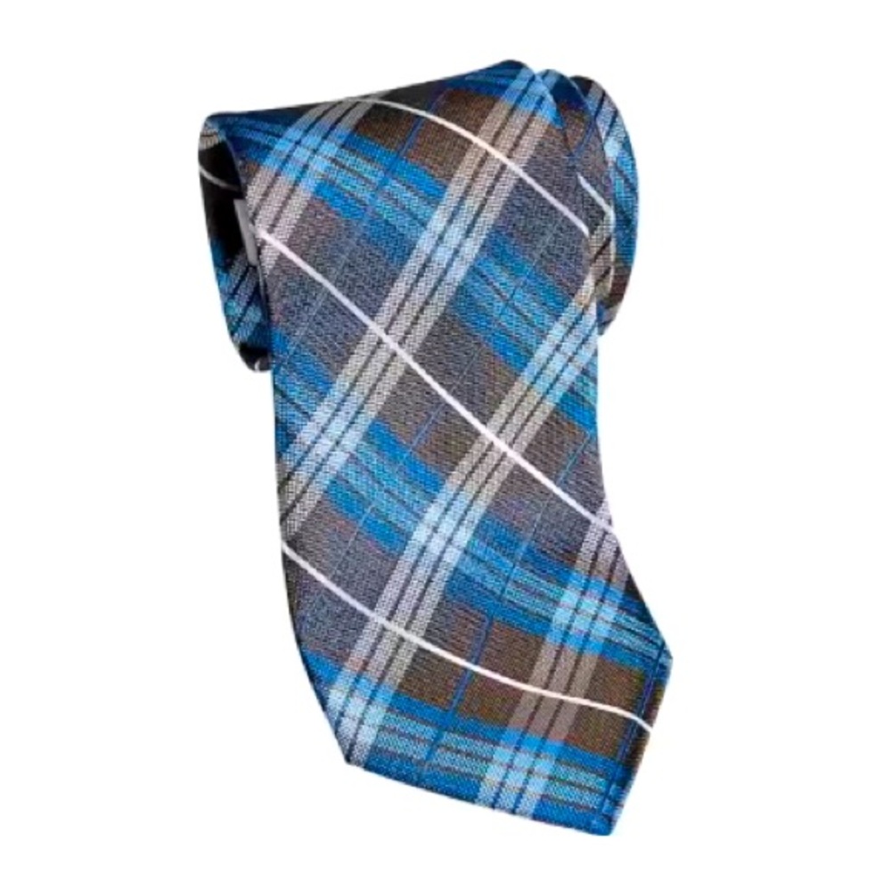 Joseph Abboud Brown & Blue Plaid Narrow Tie